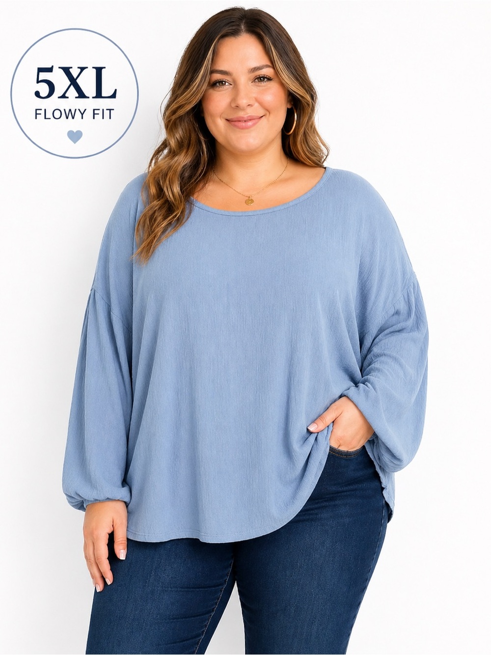 Light Blue Flowy Blouse 5XL Loose Fit Lightweight Boho Top